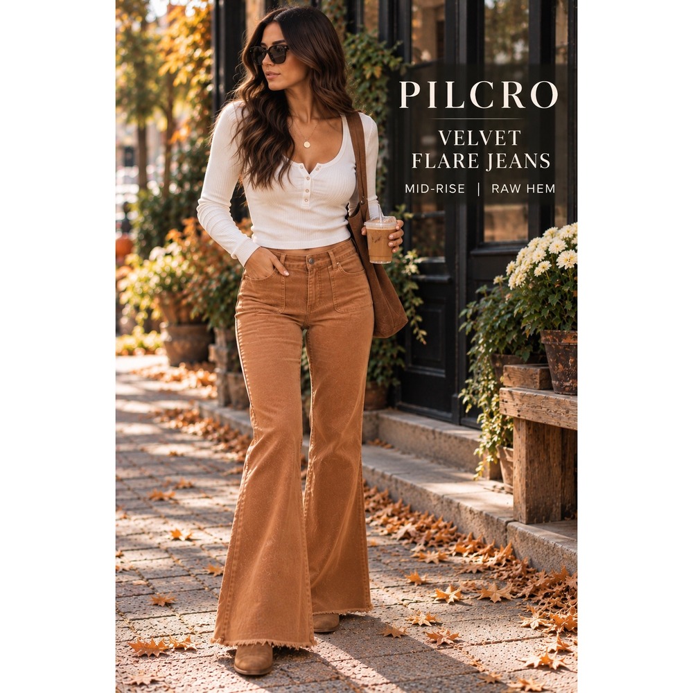 Pilcro Rust Flare Jeans Y2K 70s Boho Utility Raw Hem